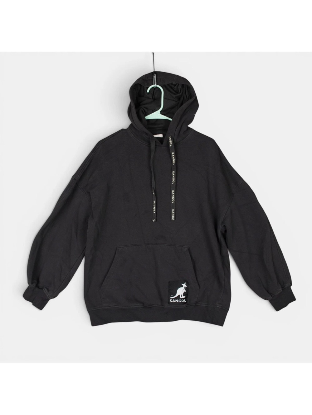 Kangol x HM Oversized Graphic Hoodie Mens S Black Kangaroo Logo Sweatshirt